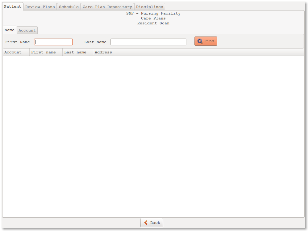 Care Plan Control Screen